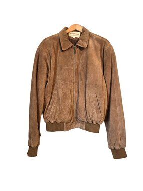 Norm Thompson Brown Suede Leather Quilted Bomber Jacket Vintage Size Large